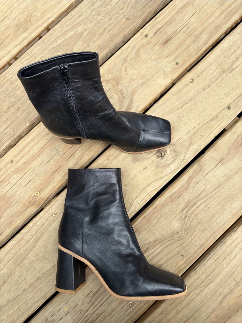 Free People Sienna Women's Black Leather Ankle Boots with Block Heel